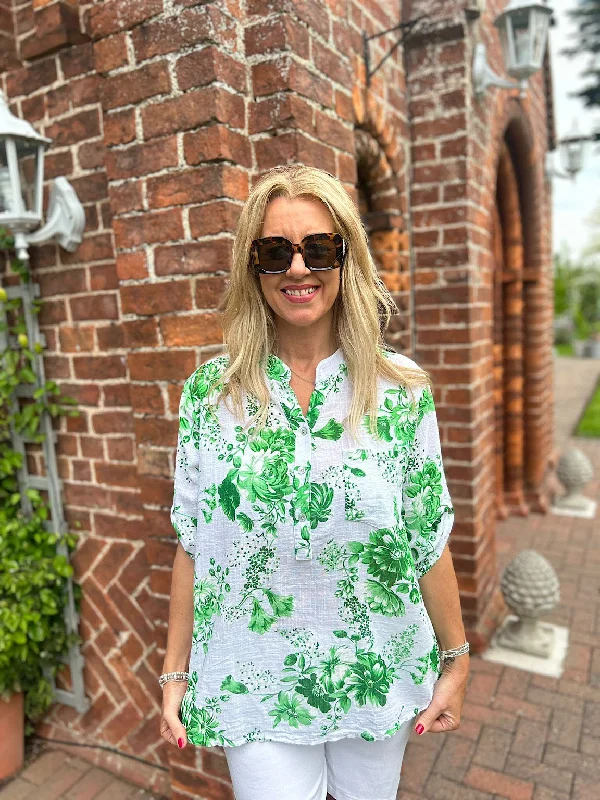 Green Floral Nature Print Top Rachel