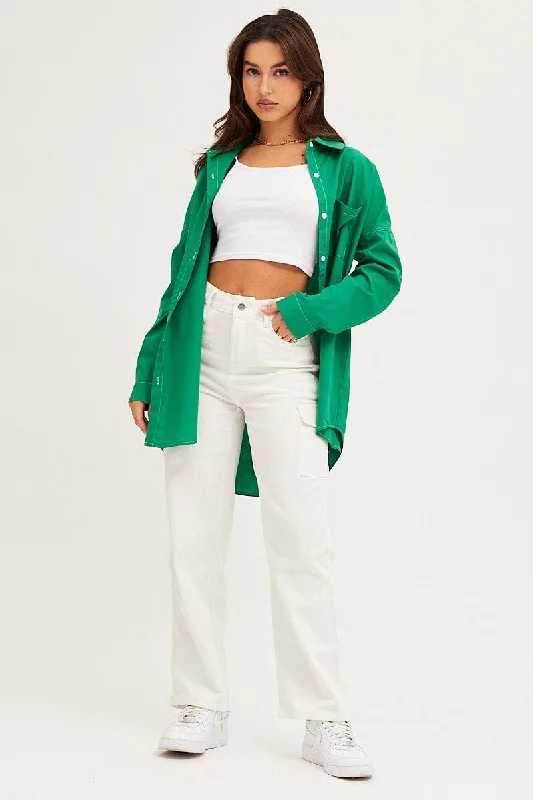 green-oversized-contrast-stitch-button-up-shirt-wc1026-38wb