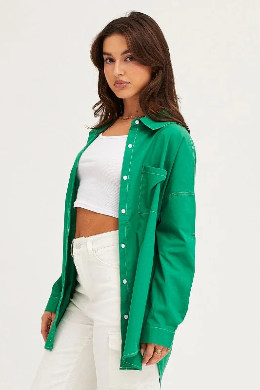 green-oversized-contrast-stitch-button-up-shirt-wc1026-38wb