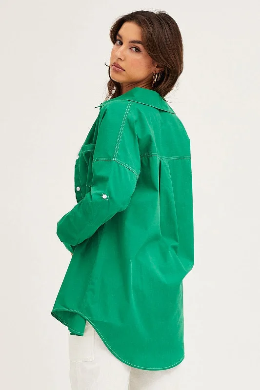 green-oversized-contrast-stitch-button-up-shirt-wc1026-38wb