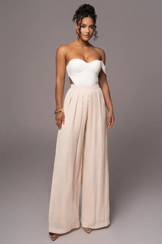 Ivory Josette Wide-Leg Pleated Pants