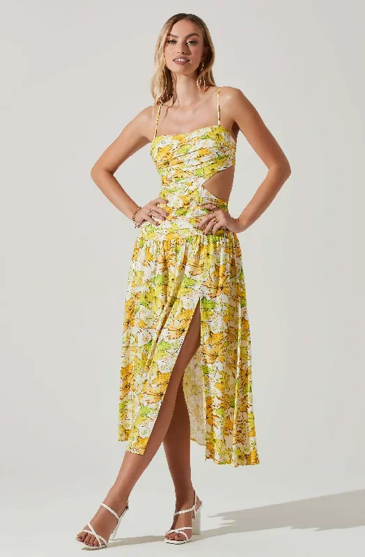 Kalina Floral Pleated Bust Midi Dress