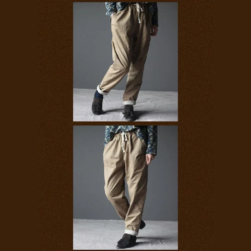 khaki-thick-velour-women-pants-trousers