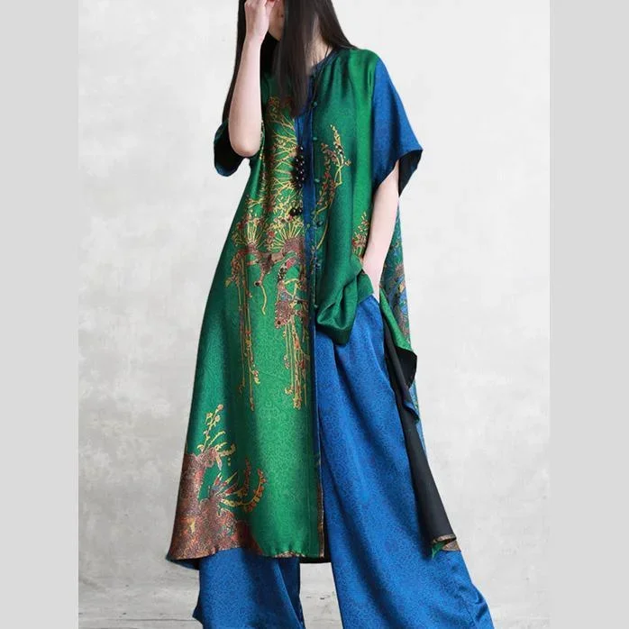 large-size-fashion-expensive-silk-suit-summer-blue-green-ethnic-style-drape-irregular-long-coat-wide-leg-pants