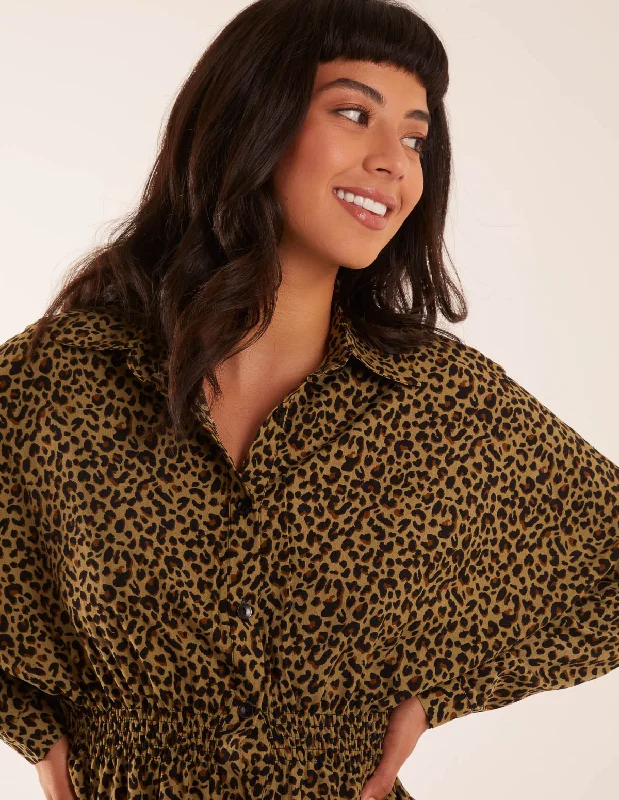 leopard-print-shirred-waist-shirt