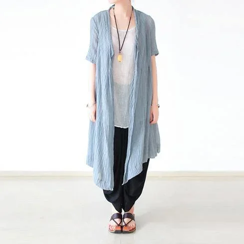 light blue casual linen cardigans plus size stylish sundress short sleeve shirt dress