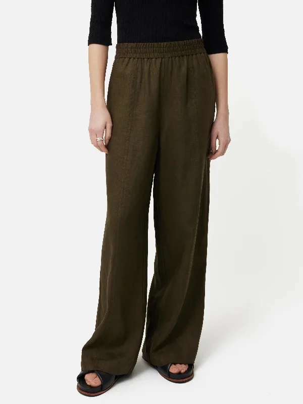 Linen Wide Leg Trouser | Green