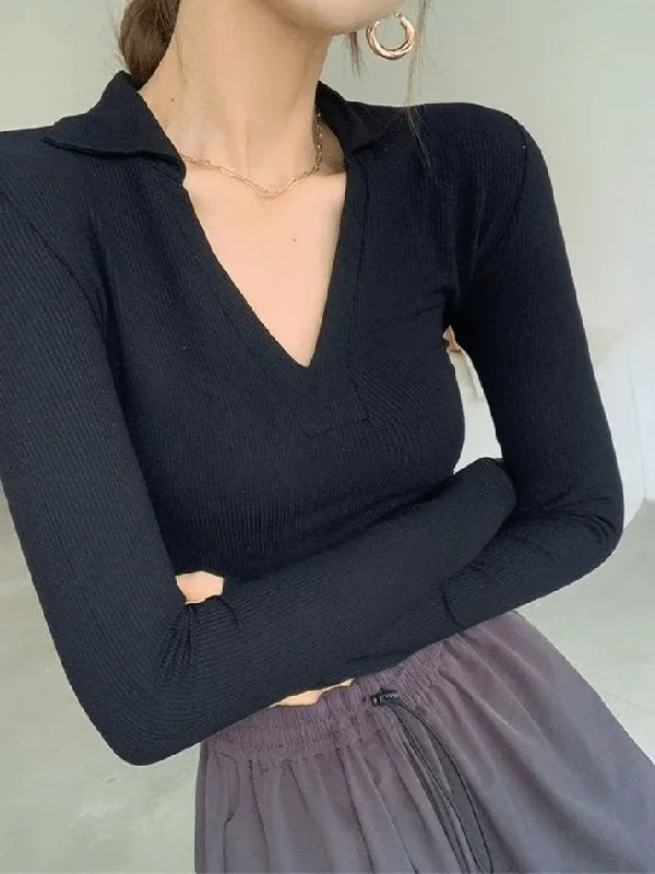 Long Sleeve Rib Crop Top