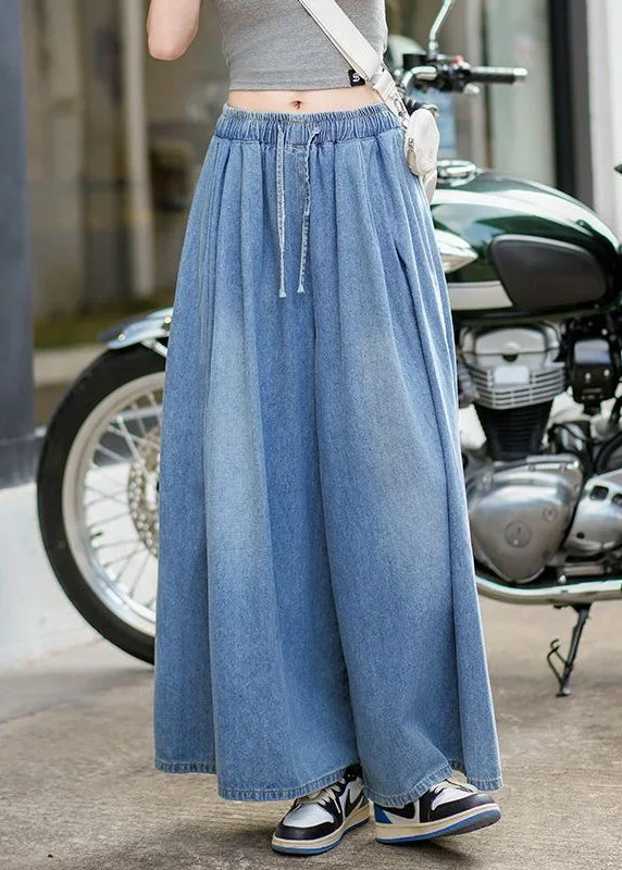 loose-blue-pockets-elastic-waist-denim-wide-leg-pants-summer