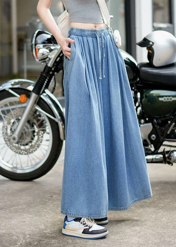 loose-blue-pockets-elastic-waist-denim-wide-leg-pants-summer