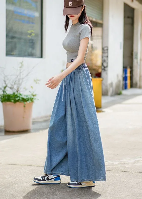 loose-blue-pockets-elastic-waist-denim-wide-leg-pants-summer