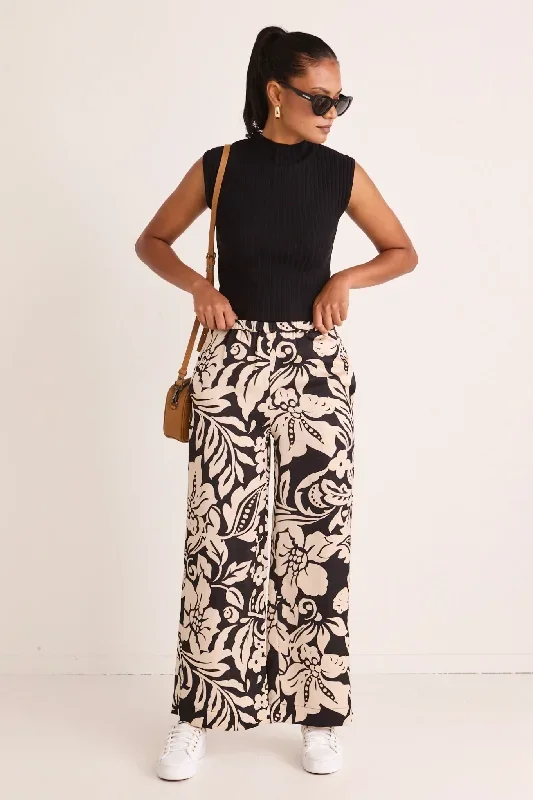 Lounging Black Baroque Satin Wide Leg Pants