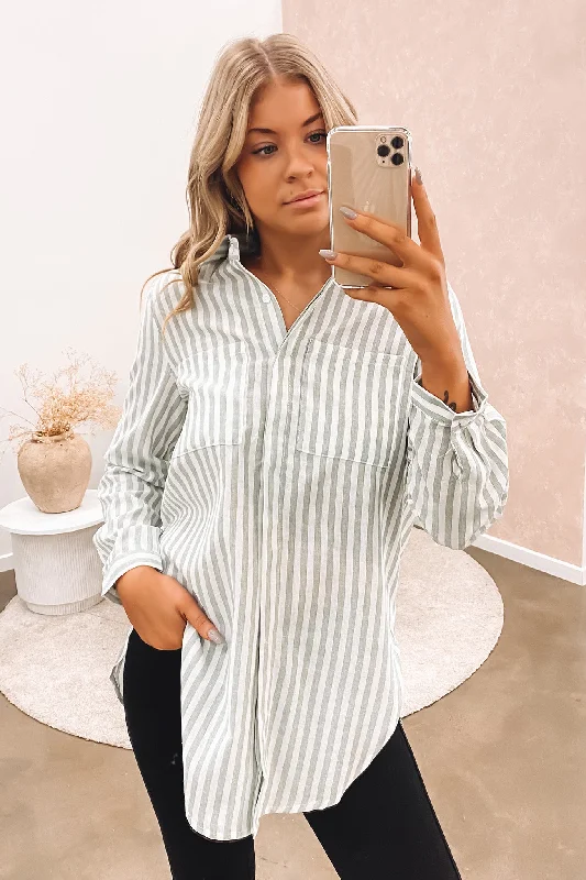 Martha Shirt Sage Stripe