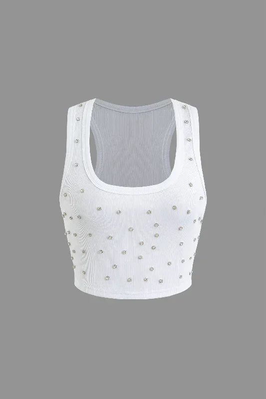 Rhinestone Embellished Crop Tank Top