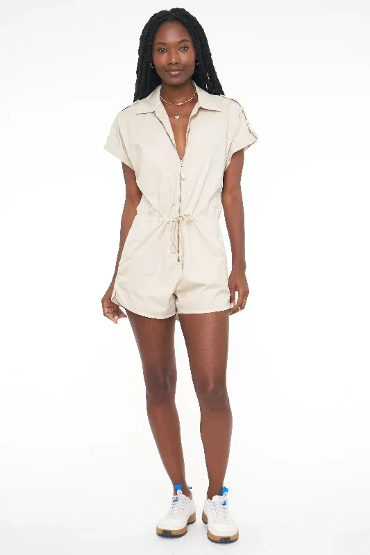 Meg Short Sleeve Zip Front Romper - Marble