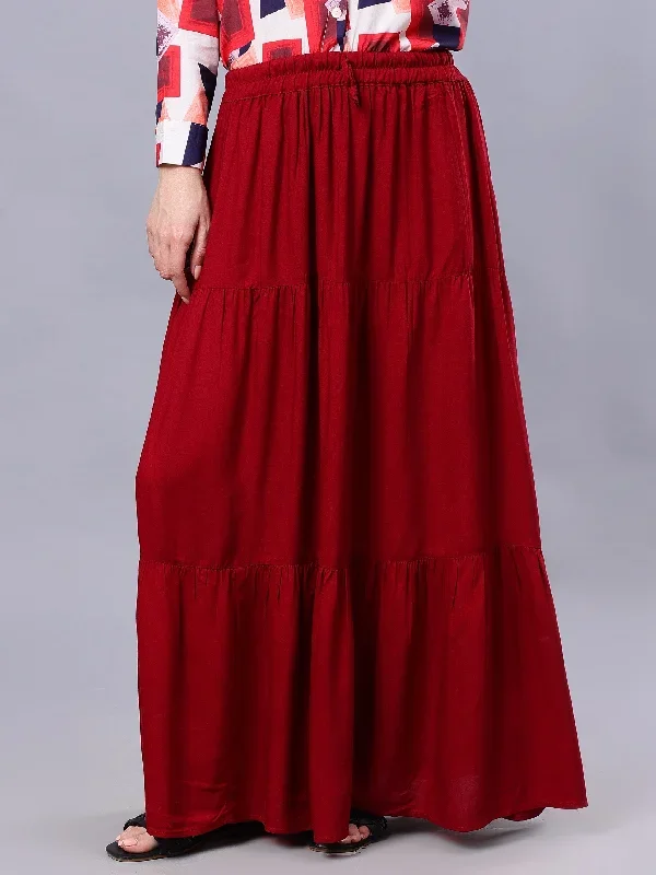 nabia-women-maroon-solid-flared-maxi-skirt