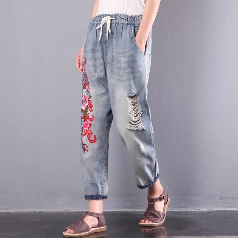 new-light-blue-prints-vintage-embroidery-pants-loose-casual-ripped-jeans