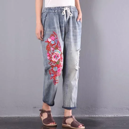 new-light-blue-prints-vintage-embroidery-pants-loose-casual-ripped-jeans