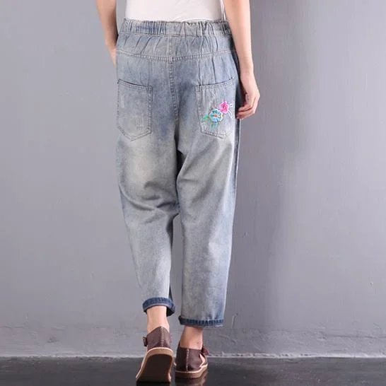 new-light-blue-prints-vintage-embroidery-pants-loose-casual-ripped-jeans