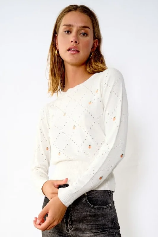 Noella - River Fine Knit Jumper - Cream/Orange Apricot