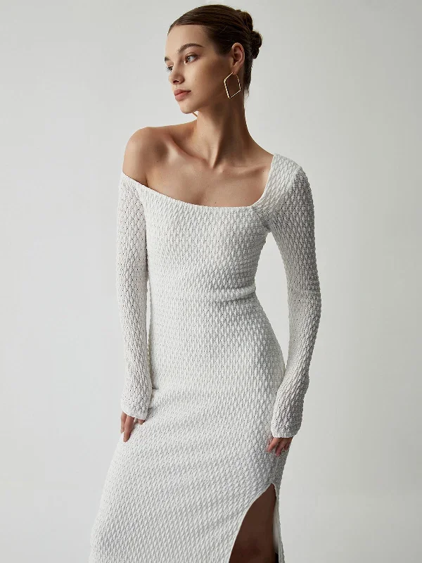 off-shoulder-bubble-knit-long-sleeve-long-dress