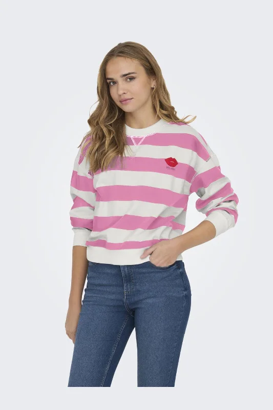 Only - Onlserena L/S Stripe O-Neck Swt - 4488319 Begonia Pink Cloud Dancer Mouth