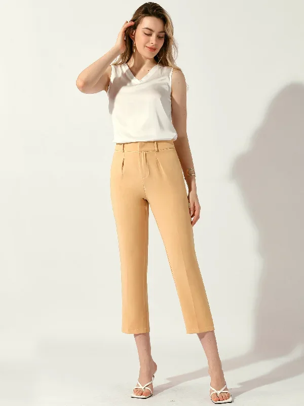 Straight Belted Solid Color Capris Cropped Trouser Pants