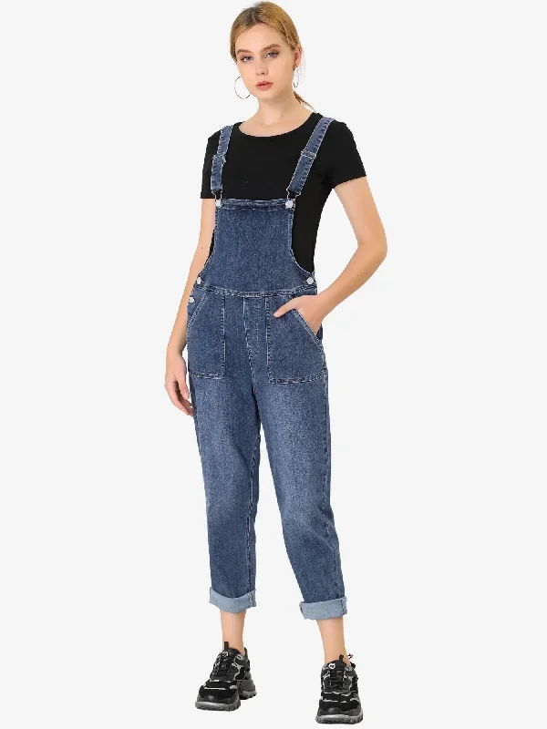 Casual Adjustable Denim Bib Long Overalls Jeans Pants Jumpsuits