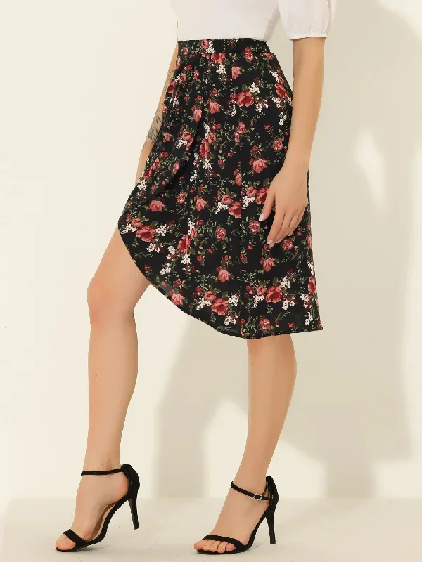 Floral High Waist Split Summer Boho Midi Wrap Skirt