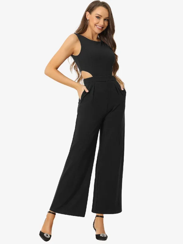 Sleeveless Backless Cutout High Waist Wide Leg Pants Jumpsuits