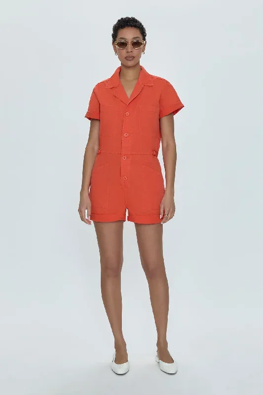 Parker Short Sleeve Romper - Blood Orange