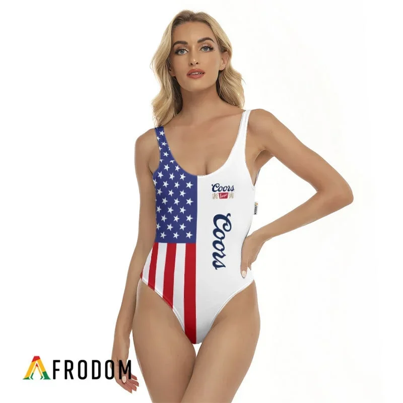 Personalized Coors Banquet USA Flag Fourth Of July One-piece Swimsuit