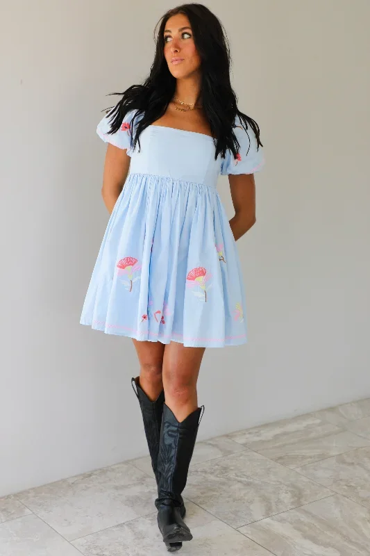 Picking Daisies Baby Doll Dress: Baby Blue/Multi