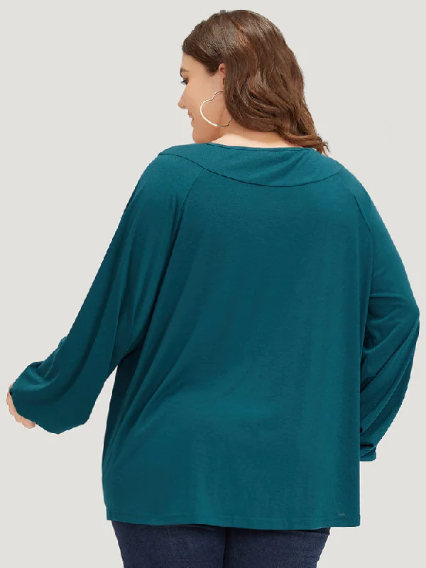 plain-plicated-detail-round-neck-lantern-sleeve-t-shirt