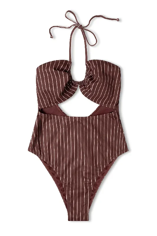 Plum Stripe Halter One Piece