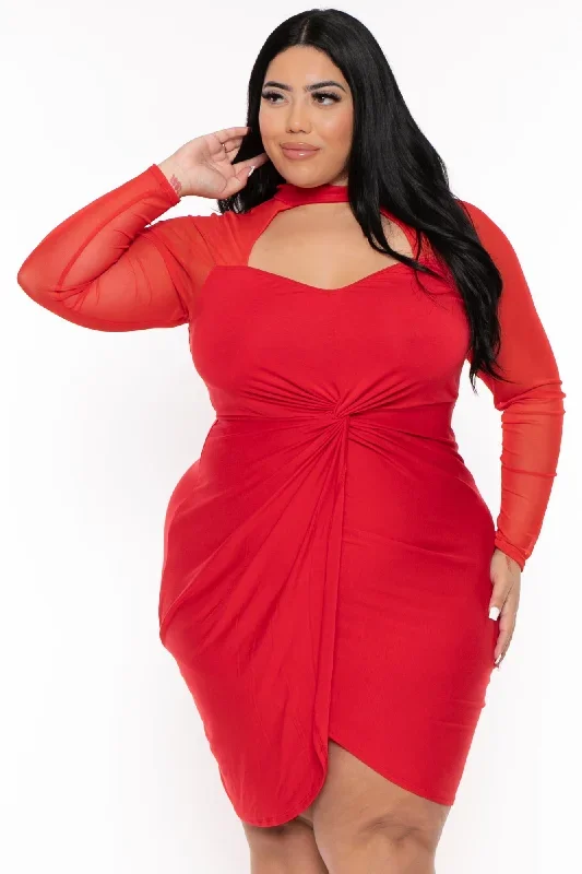 Plus Size Gisela Front Twist Dress- Red