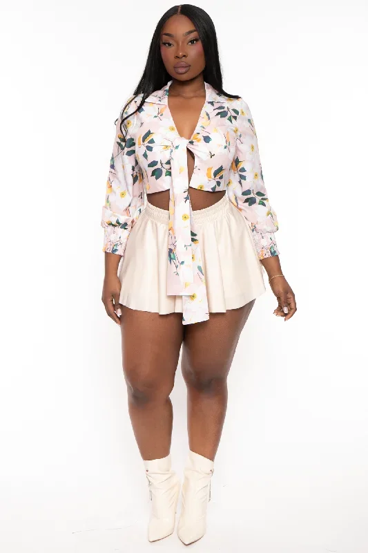 Plus Size Tiered Mini Skort - Beige