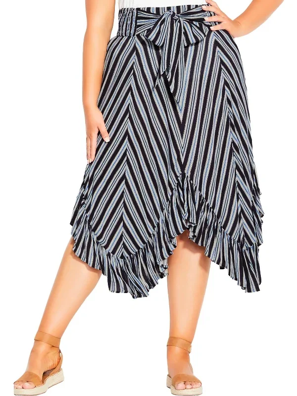 Plus Womens Asymmetric Viscose Midi Skirt