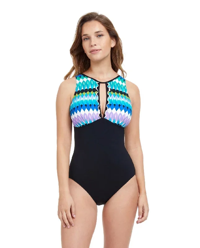 Profile By Gottex Moroccan Escape High Neck Cut Out One Piece Swimsuit