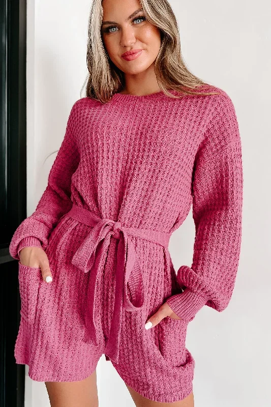 Putting My Troubles Aside Sweater Knit Romper (Berry)