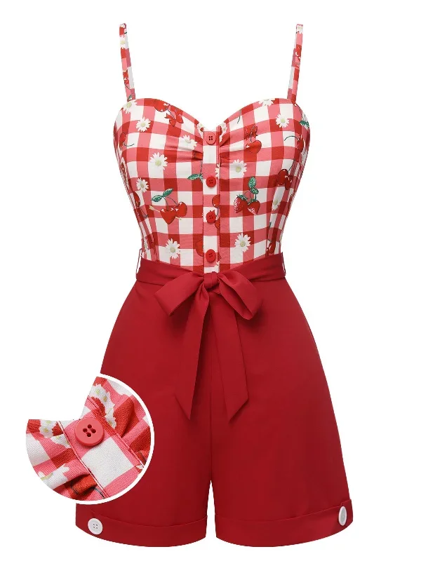 Hot Sell Red 1950s Cherry Spaghetti Straps Romper