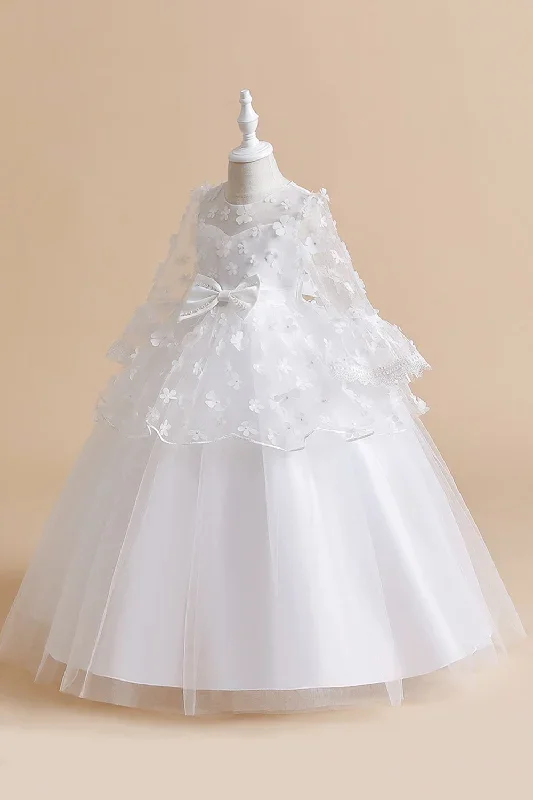 Robe de soirée fille en tulle rose avec appliques