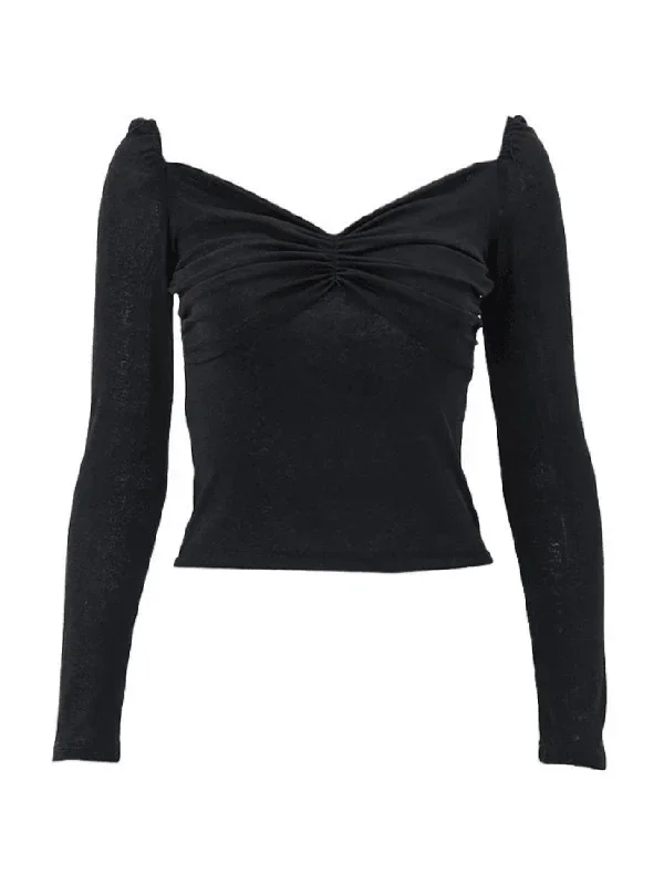 ruched-solid-color-long-sleeve-crop-top