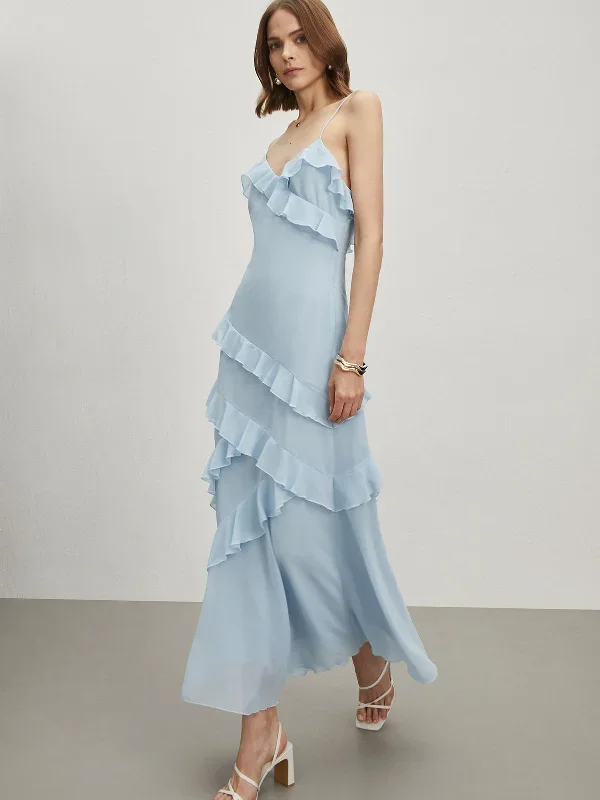 Ruffled Spaghetti Strap Long Dress