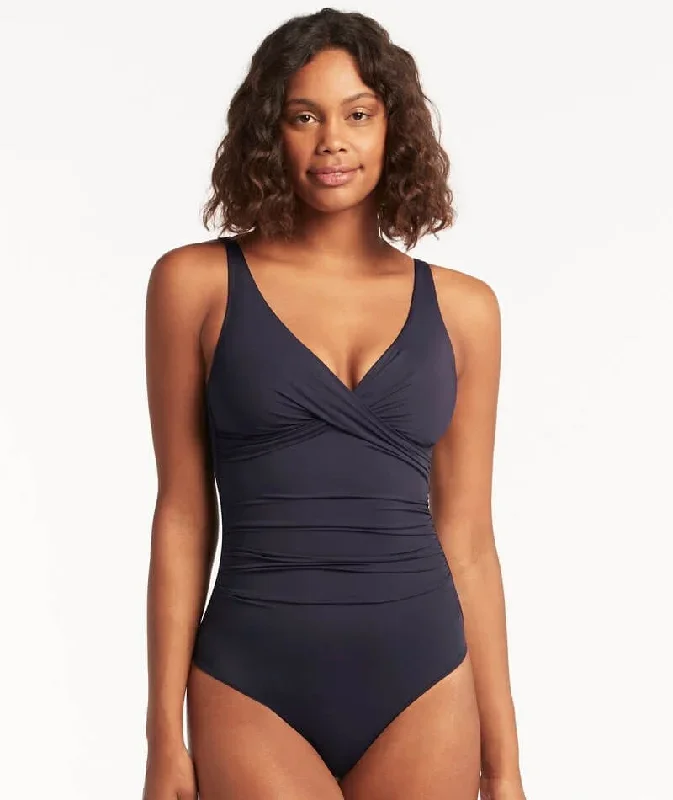 Sea Level Eco Essentials Cross Front A-DD Cup One Piece Swimsuit - Night Sky Navy