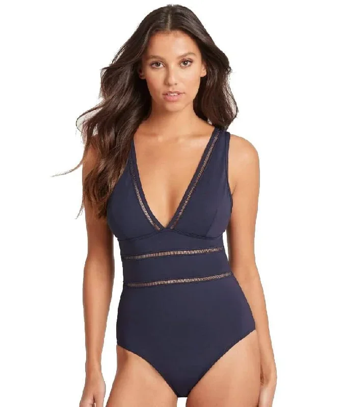 Sea Level Essentials Spliced B-DD Cup One Piece Swimsuit - Night Sky Navy