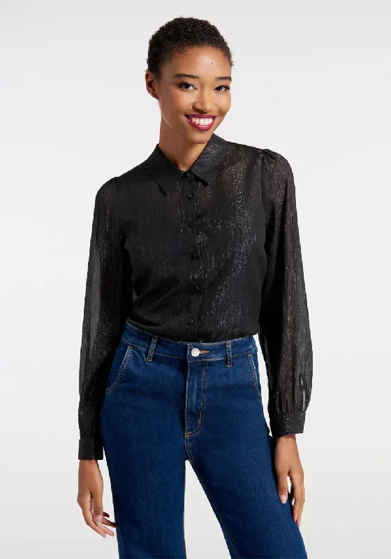 Shimmering Rainfall Button-Up Blouse