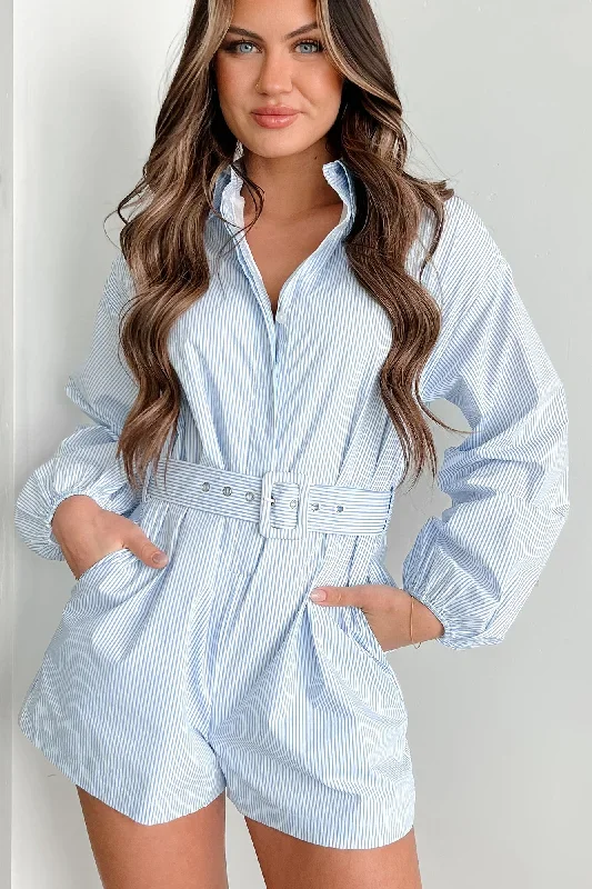 Shyla Striped Long Sleeve Romper (Sky)