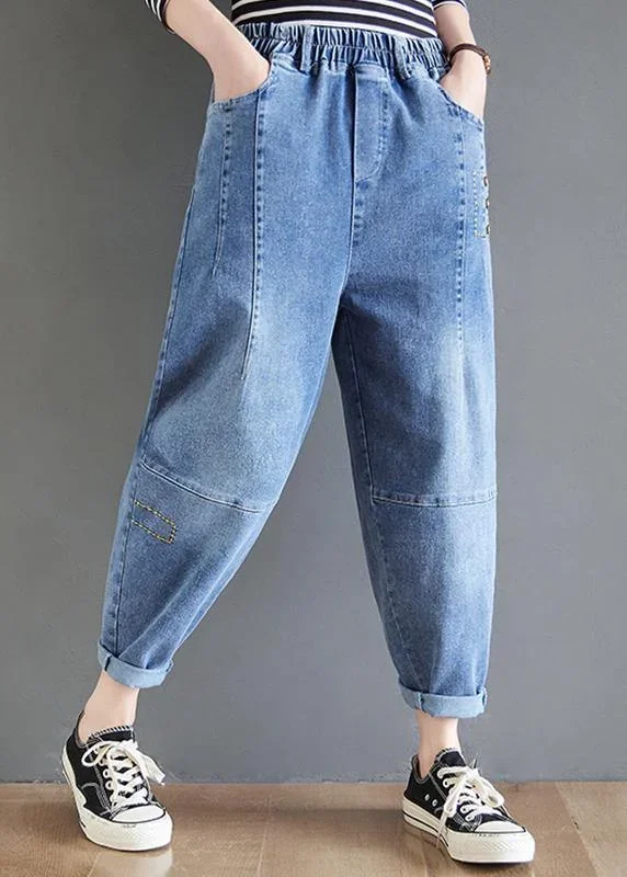 simple-blue-high-waist-oversize-spring-casual-pattern-wild-pants