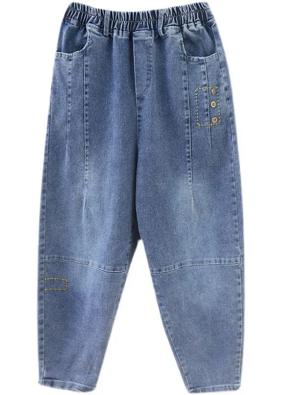 simple-blue-high-waist-oversize-spring-casual-pattern-wild-pants